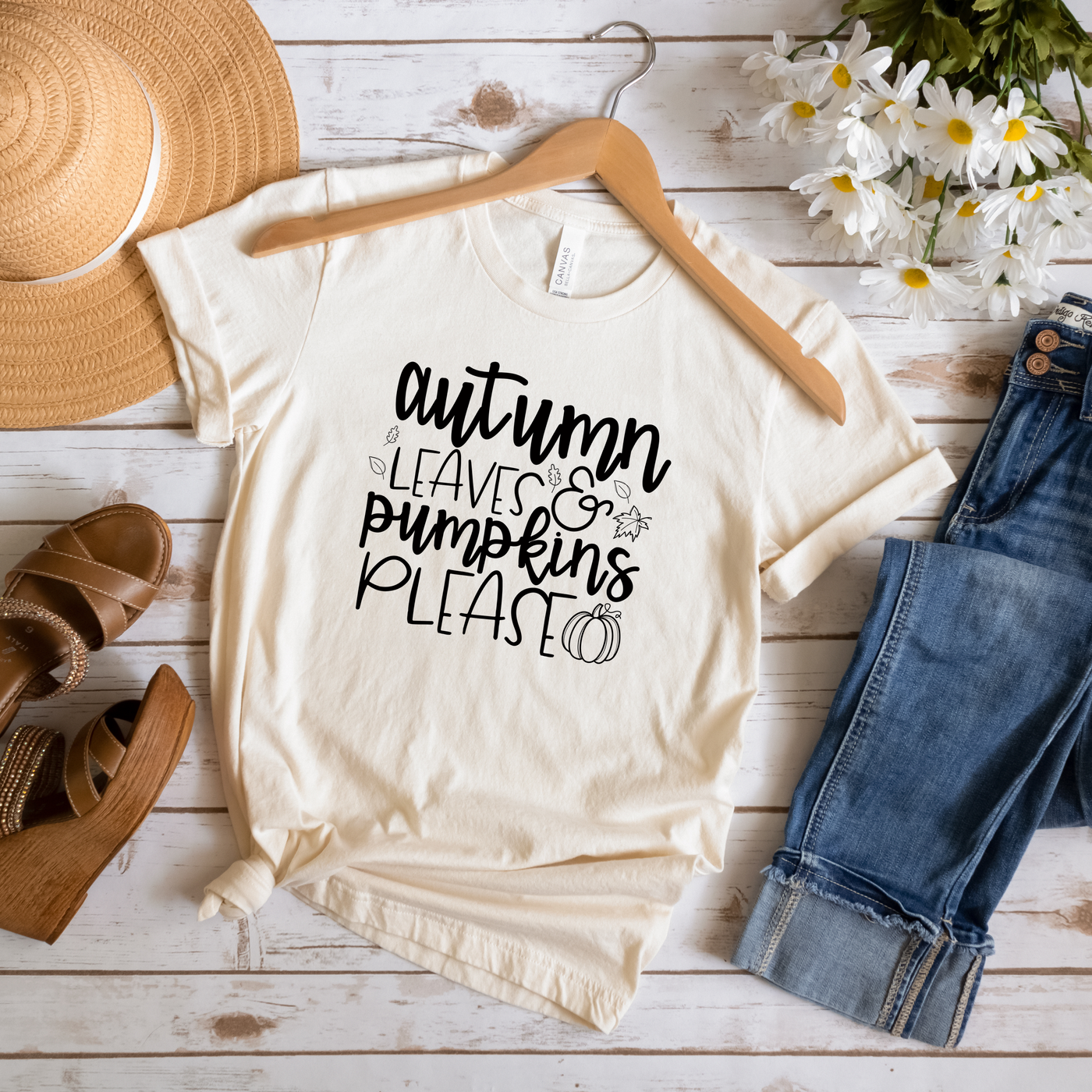 Autumn Leaves and Pumpkins Please Graphic Tee