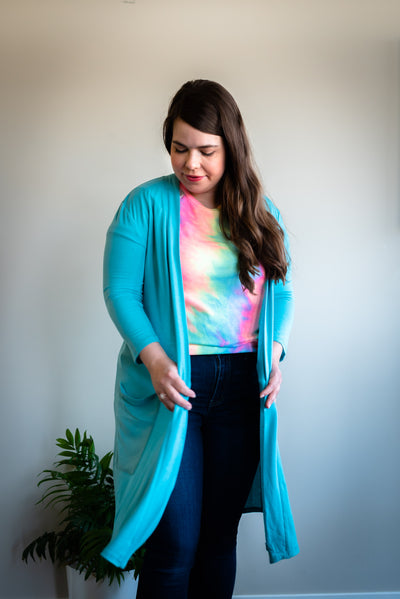 Emmy Mid Length Cardi in Bright Teal