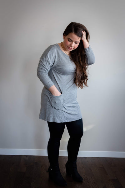 Laura Button Back Tunic in Heather Grey